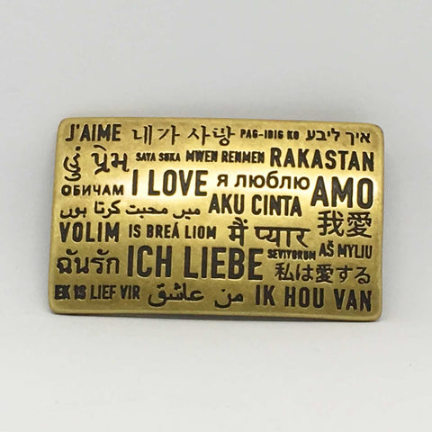 Guertelschnalle Ich liebe eckig Messing