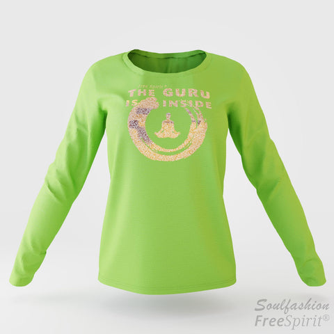 The guru is inside - Soulfashion - Free Spirit - Longsleeve-Shirt - Damen - Gold - Lime Green